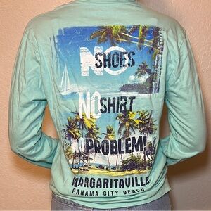 Margaritaville Blue Long Sleeve Tee with Tropical Graphic